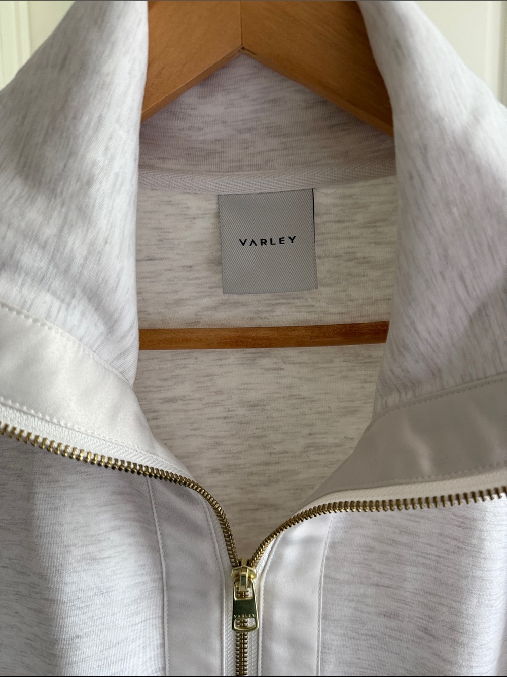 Varley Oatmeal Ridgefield Longline Jacket - Heathered Zip-Front Drawstring - Picture 2 of 3